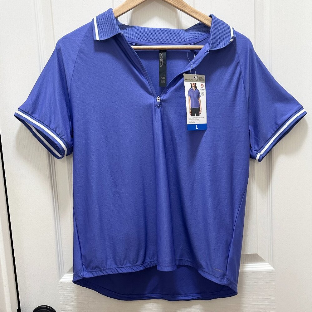 Mondetta Women's Active Polo Shirt Size L Blue Short Sleeve 1/4 Zip Golf (NEW)